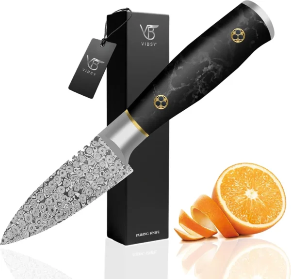 VIBSY Handmade Vibsy Hub 3.5” Paring Knife - 133-Layer Small Fruit & Slicing Knife with Resin Handle, Precision Kitchen Knife