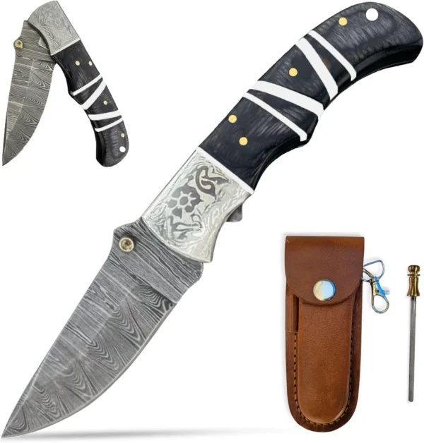 Personalized Vibsy Hub Pocket Knife - 3.5" Folding Knife Blade - Anniversary, Boyfriend, Husband Gift for Men/Him - Custom Engraved Knife for Men with Sheath for EDC, Outdoor, Camping & Hunting (Customizable)