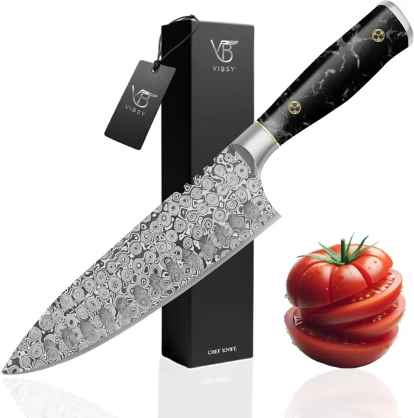 VIBSY Handmade Vibsy Hub 8” Chef Knife with 133-Layer Blade - Premium Kitchen Knife for Daily Cooking, Balanced Handle for Control - Ideal Chefs Knife & Chef Gifts